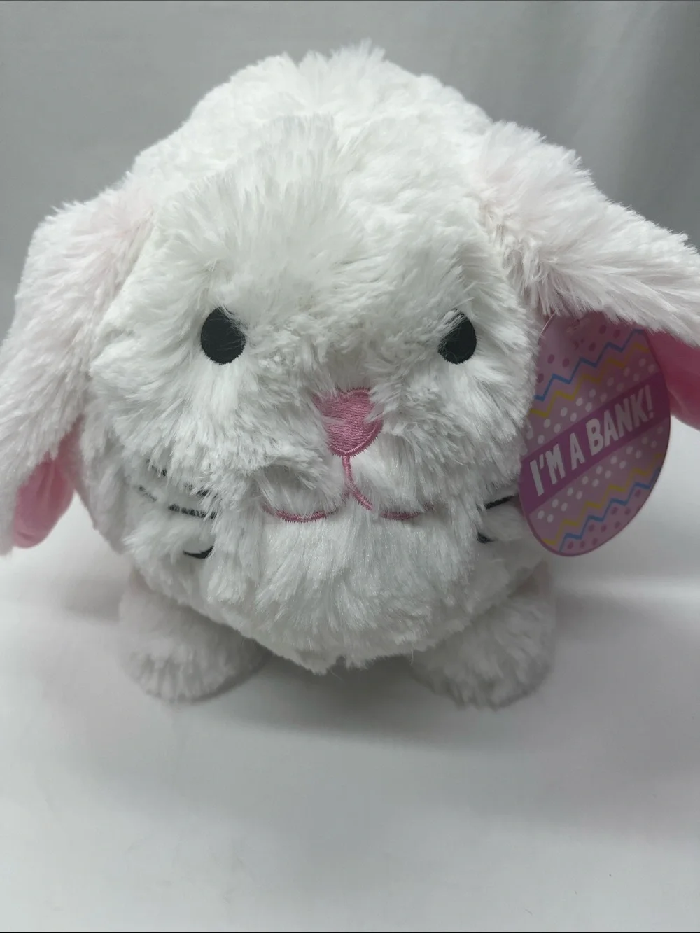 Plush White Bunny Coin Bank - Soft Bunny Savings Toy